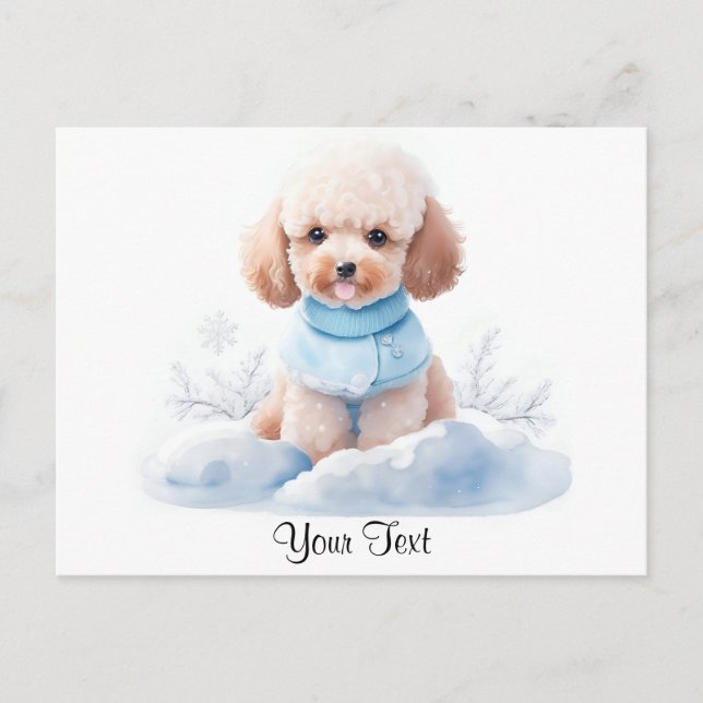 Watercolor Miniature Apricot Poodle Puppy Dog Postcard (Front)