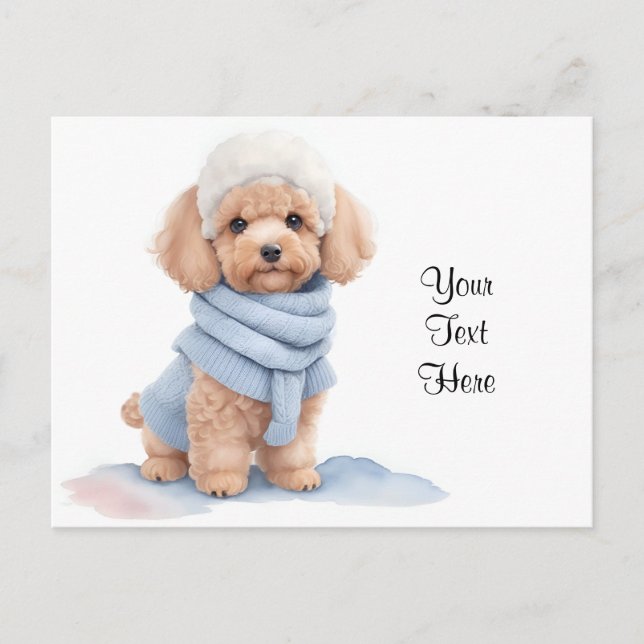 Watercolor Miniature Apricot Poodle Puppy Dog Postcard (Front)