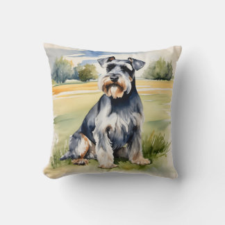 Watercolor Miniature Schnauzer – Dog Art Print Cushion