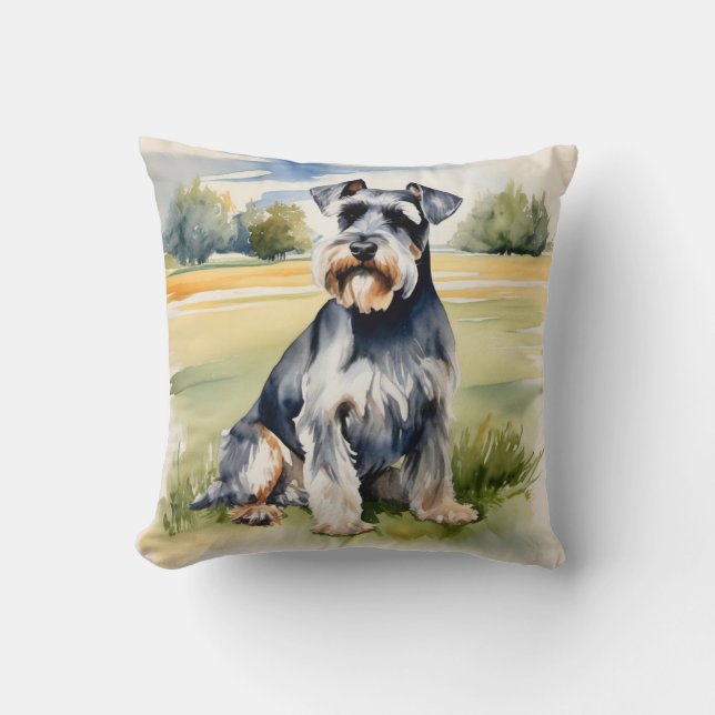 Watercolor Miniature Schnauzer – Dog Art Print Cushion (Front)