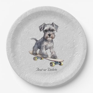 Watercolor Miniature Schnauzer Paper Plate