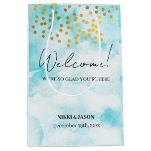 Watercolor Minimal Gold Confetti Wedding Welcome Medium Gift Bag