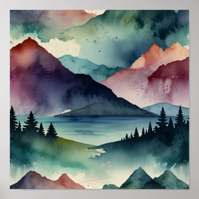 Watercolor Minimal Mountain Wall Art (Front)