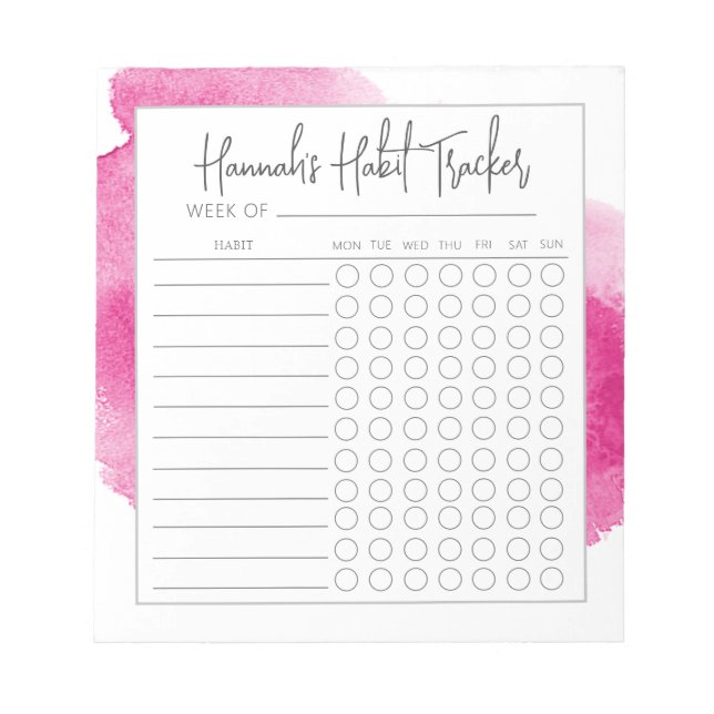 Watercolor Minimal Script Habit Tracker Notepad (Front)