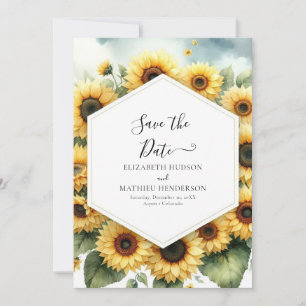 Watercolor Minimal Sunflower Wedding Save The Date