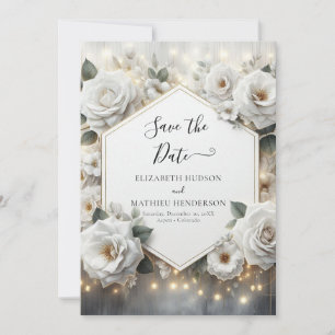 Watercolor Minimal White Roses Wedding Save The Date