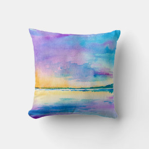 Watercolor minimalist abstract landscape: sea, sky cushion