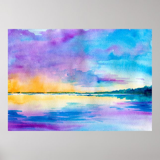 Watercolor minimalist abstract landscape: sea, sky poster (Front)