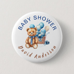 Watercolor minimalist baby shower boy 6 cm round badge