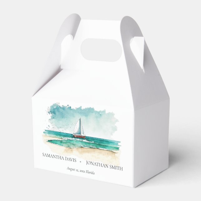Watercolor minimalist cruise wedding  favour box (Front Side)