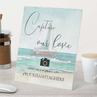 Watercolor minimalist cruise wedding tabletop pedestal sign