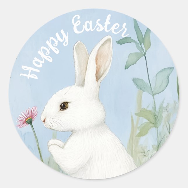 Watercolor Minimalist Easter Notecard Classic Round Sticker (Front)