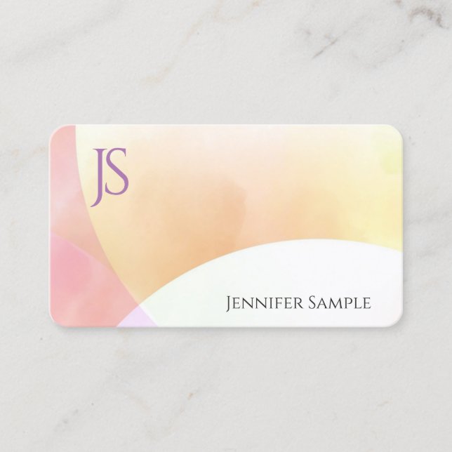 Watercolor Minimalist Monogram Simple Elegant Business Card (Front)