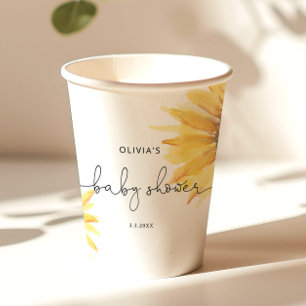 Watercolor minimalist sunflower baby shower paper cups