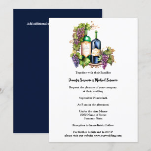 Watercolor minimalist wine bottles grapes winery invitation