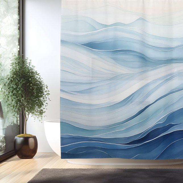 Watercolor Minimalistic Waves Shower Curtain (Creator Uploaded)