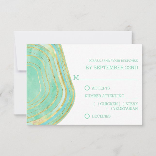 Watercolor Mint Agate with Gold | Meal Choice RSVP (Front)