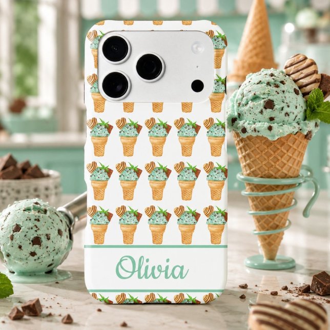 Watercolor Mint Chocolate Ice Cream Personalised (Creator Uploaded)