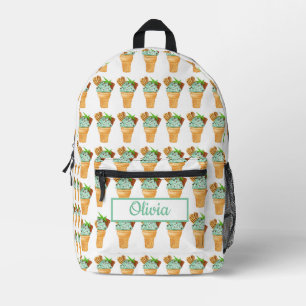 Watercolor Mint Chocolate Ice Cream Personalised Printed Backpack