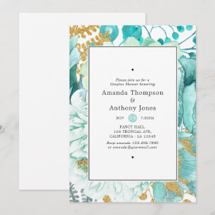 Watercolor Mint Floral Couples Shower Invitation
