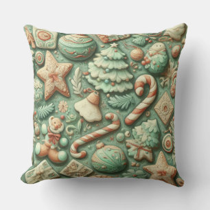 Watercolor Mint Green Christmas Motifs Holiday Cushion