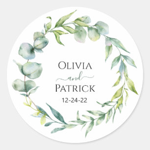 watercolor mint green eucalyptus classic round sti sticker