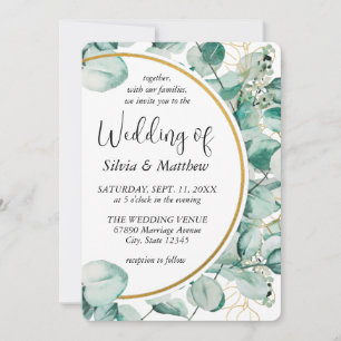 Watercolor Mint Green Leaves Wedding Invitation