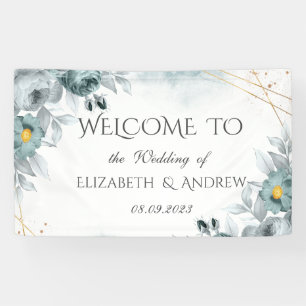 Watercolor Mint Green Roses Banner