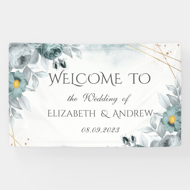 Watercolor Mint Green Roses Banner (Horizontal)