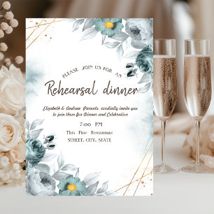Watercolor Mint Green Roses Rehearsal Dinner Invitation
