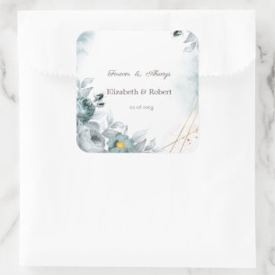Watercolor Mint Green Roses Square Sticker
