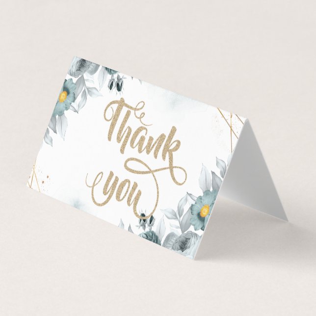 Watercolor Mint Green Roses Thank You Business Card (Front)