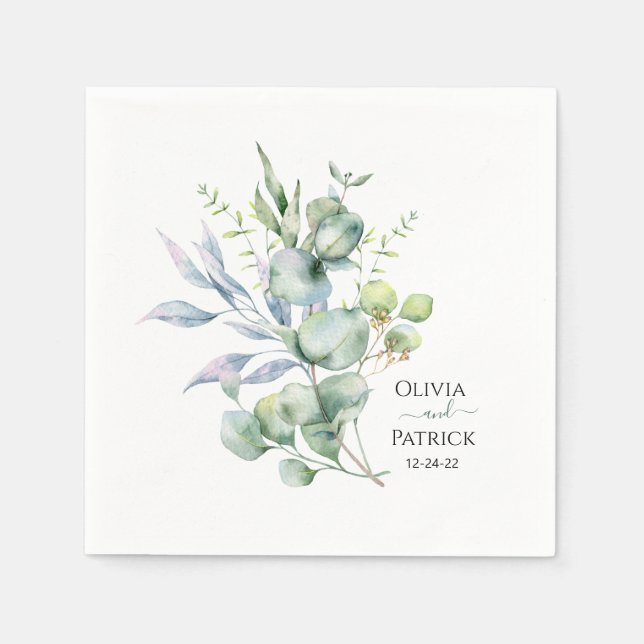 watercolor mint greenery eucalyptus  napkin (Front)