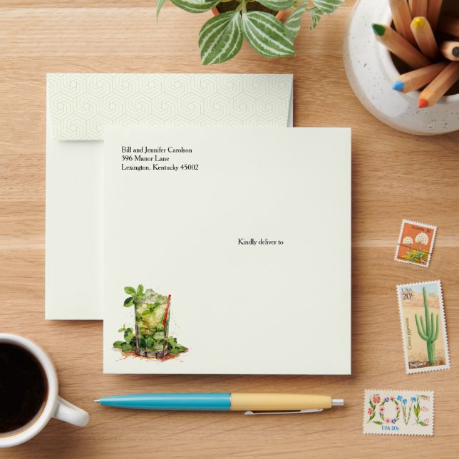 Watercolor Mint Julep Derby Envelope (Desk)