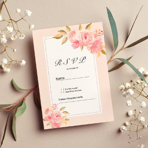 Watercolor mint pastel pink floral RSVP Invitation