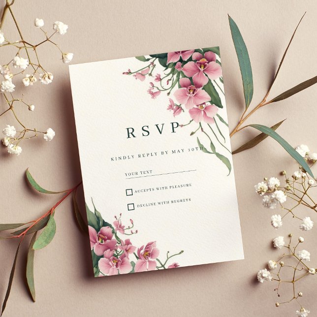 Watercolor mint pink orchid floral RSVP Invitation (Watercolor mint pink orchid floral RSVP )