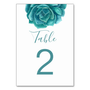 Watercolor mint succulent. Teal cactus wedding Table Number