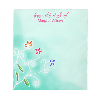 Watercolor Mint with Whimsical Flowers Notepad