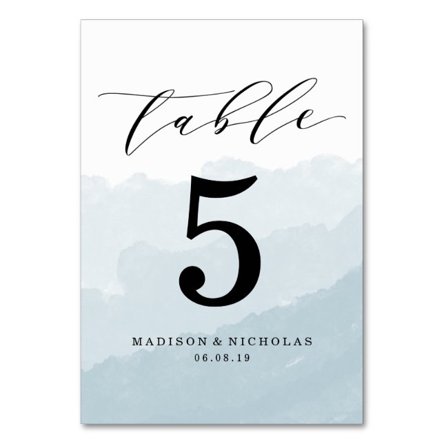 Watercolor Mist | Personalised Table Number Card (Front)