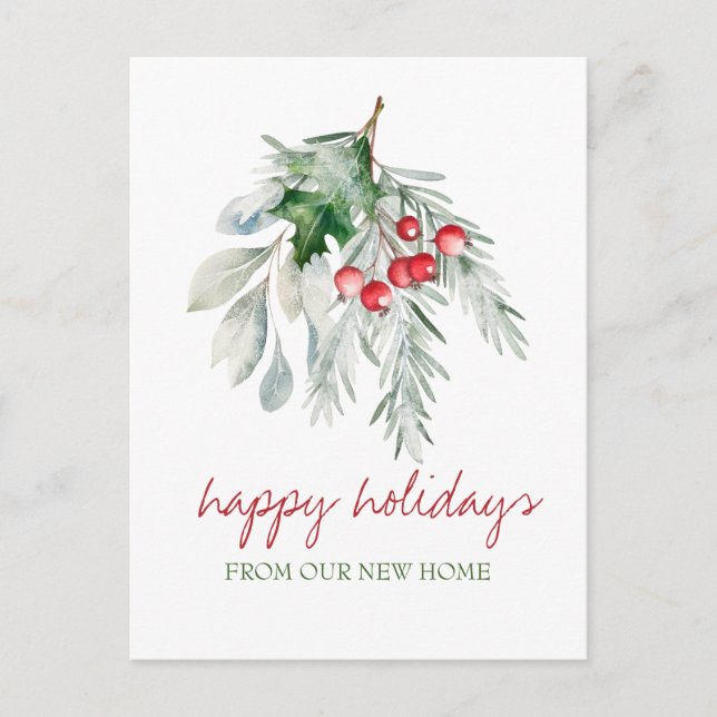 Watercolor Mistletoe Announcement Postcard (Front)