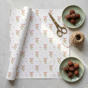 Watercolor Mistletoe Bow Christmas Wrapping Paper