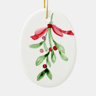 Watercolor Mistletoe - Ceramic Christmas Ornament