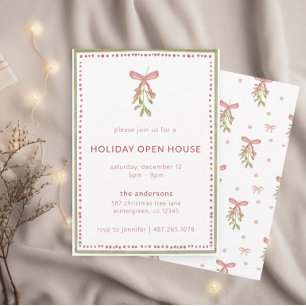 Watercolor Mistletoe Christmas Holiday Open House Invitation