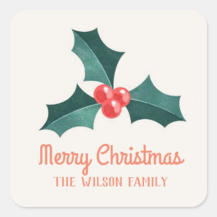 Watercolor mistletoe christmas square sticker