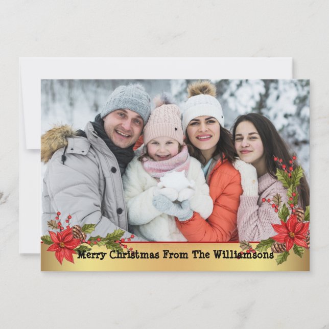 Watercolor Mistletoe Gold Christmas Photo Holiday Card (Front)