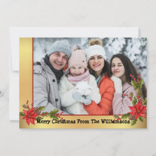 Watercolor Mistletoe Gold Frame Christmas Photo Holiday Card