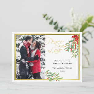 Watercolor Mistletoe & Gold   Holiday Photo Card