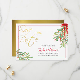 Watercolor Mistletoe & Gold   Holiday Wedding Save The Date