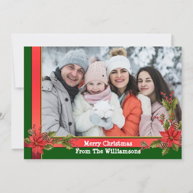 Watercolor Mistletoe Green Frame Christmas Photo Holiday Card (Front)
