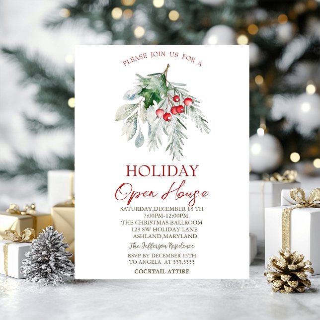 Watercolor Mistletoe Holiday Open House Invitation (Creator Uploaded)
